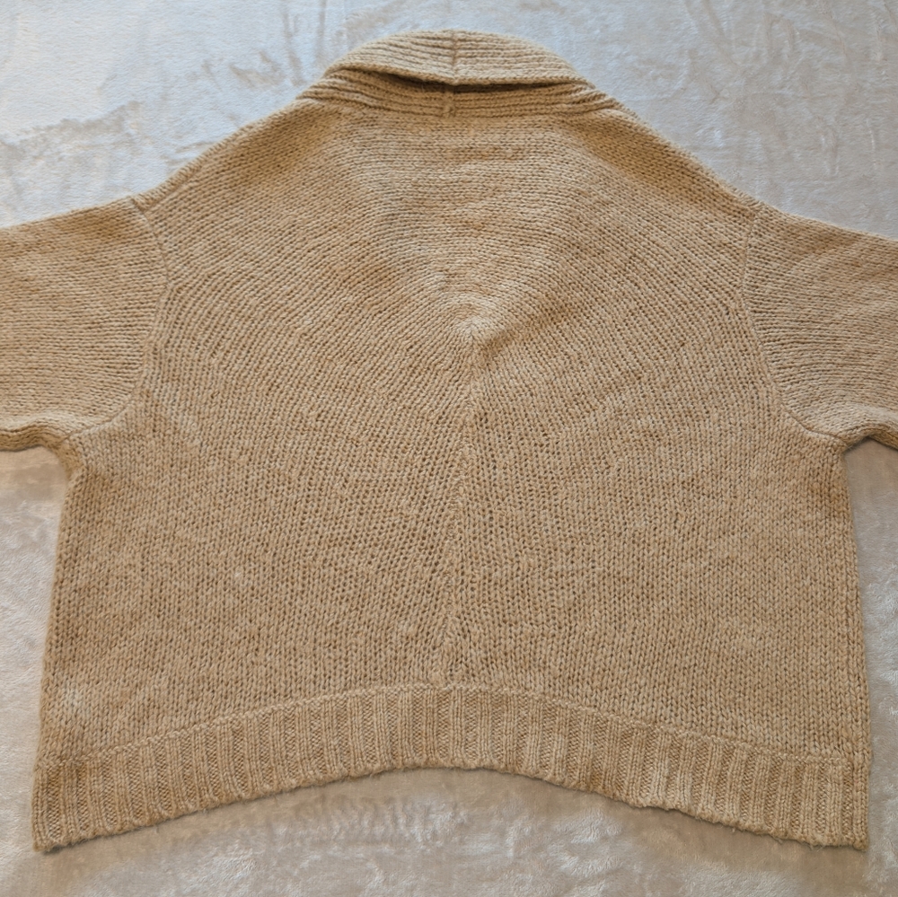 Gap Alpaca Blend Cropped Tan Shawl Neck Sweater Beige Quiet Luxury Minimal Lg image 5